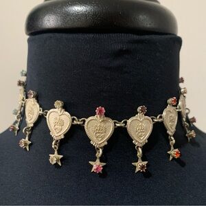 Rodrigo Otazu Sacred Heart Charm Necklace with Multicolor Crystal Stars